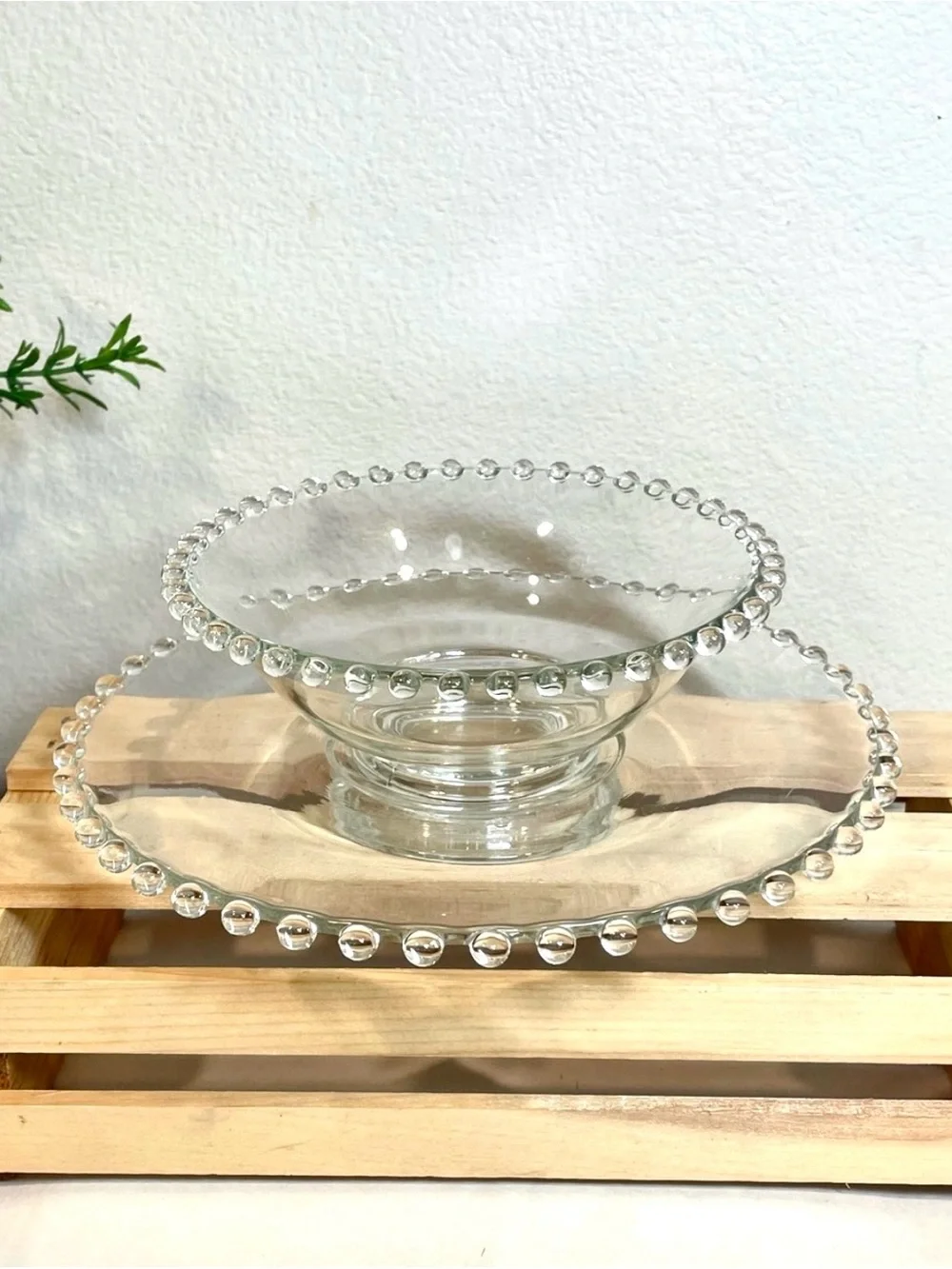 Imperial Glass “Candlewick” Clear Beaded Glass Chip & Dip Serving Set | VTG |EUC